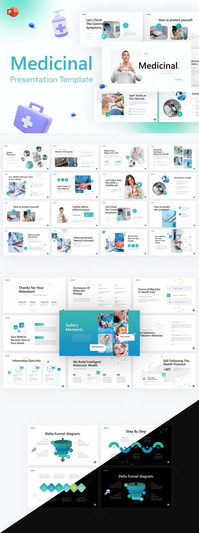 精美医疗3D插图PPT模板(PPTX)