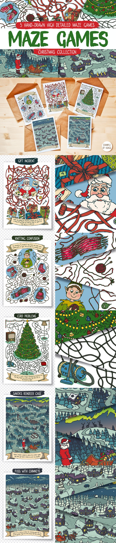 高品质的圣诞节新年迷宫背景底纹纹理集合-EPS、PDF、PNG、JPG