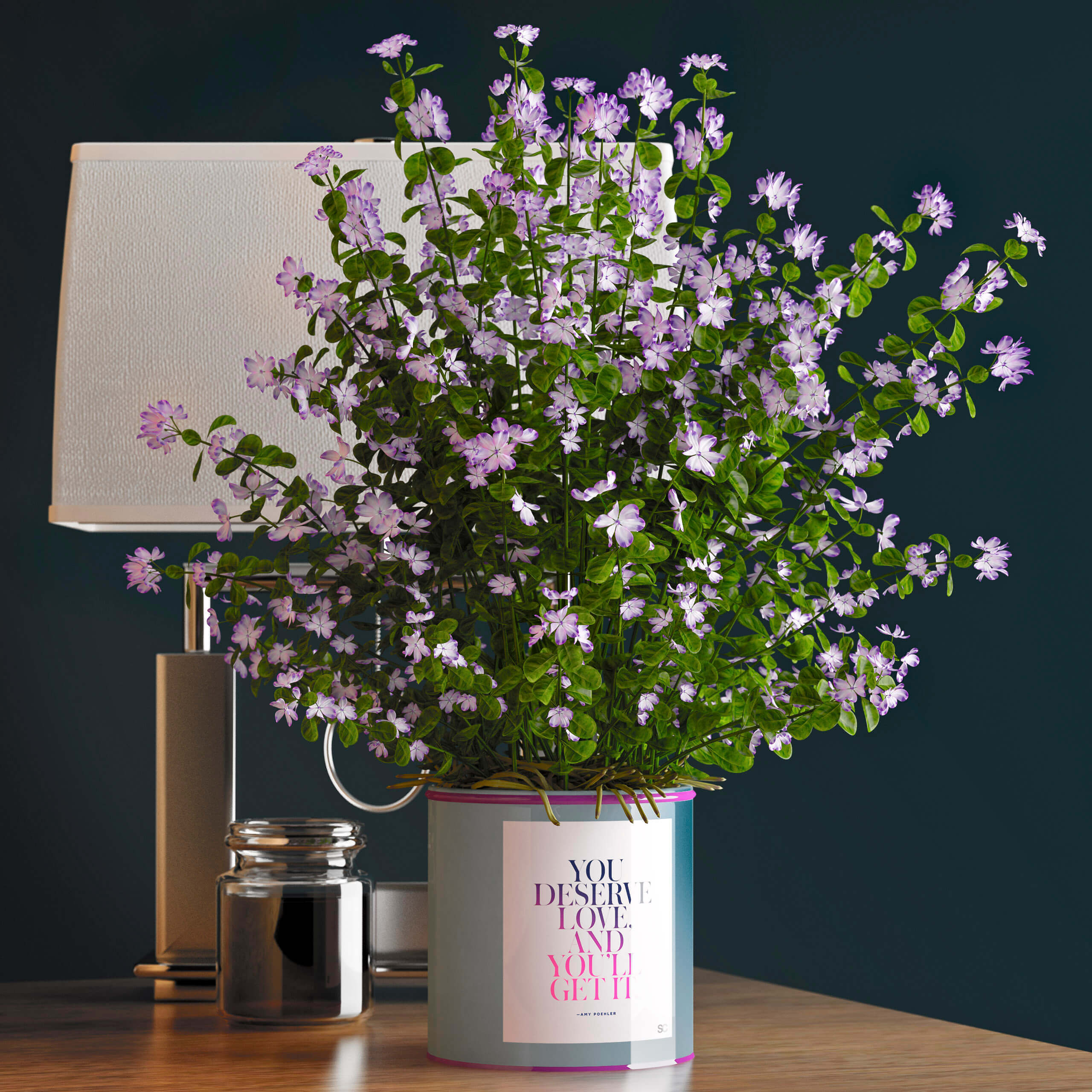 台灯和开满紫色花朵的室内盆景3D模型（OBJ,FBX,MAX）