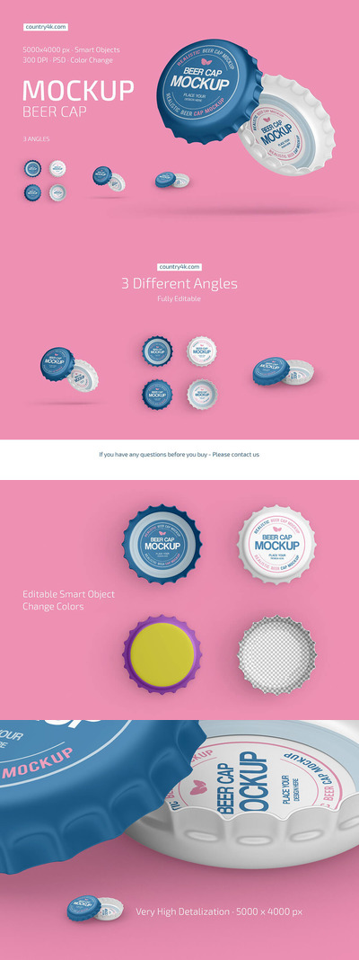 啤酒瓶盖Logo设计样机套装 (psd)