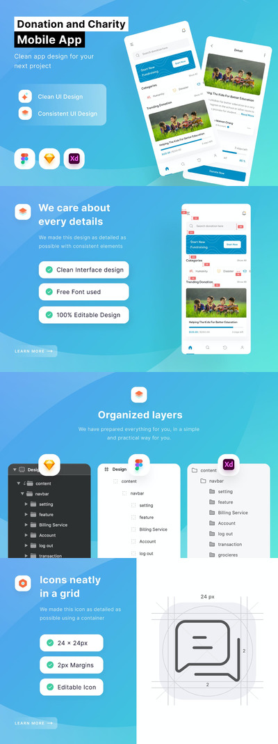 捐赠与慈善APP UI KIT (FIG,SKETCH,XD)