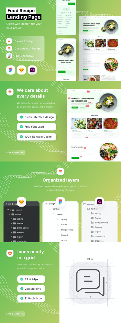 响应式网页食谱着陆页设计UI模板 (FIG,SKETCH,XD)