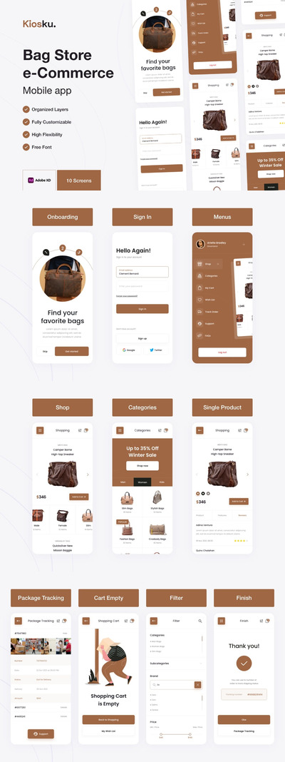 Kiosku-包与时尚商店APP UI KIT（XD）