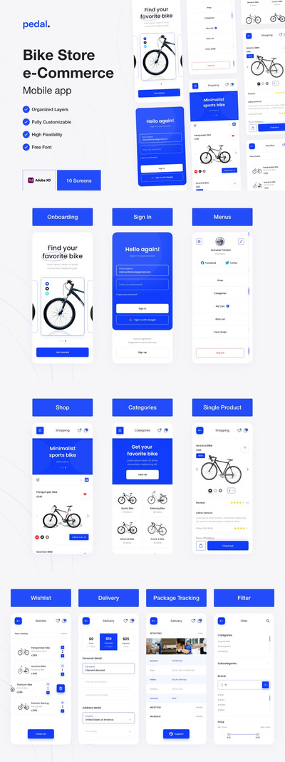 踏板-自行车商店和自行车维修移动APP UI KIT（XD）