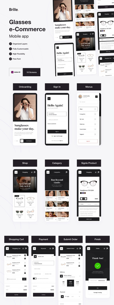 Brille-眼镜店移动APP UI KIT（XD）