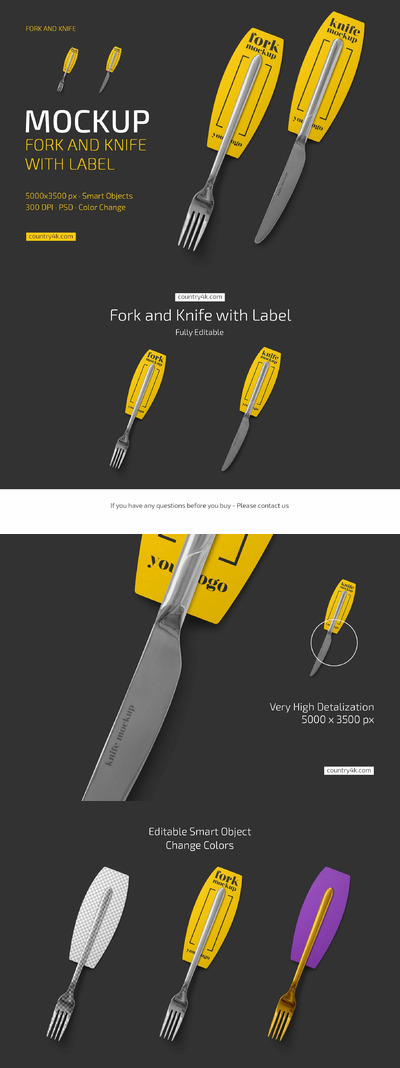 刀叉餐具标签设计样机 (psd)