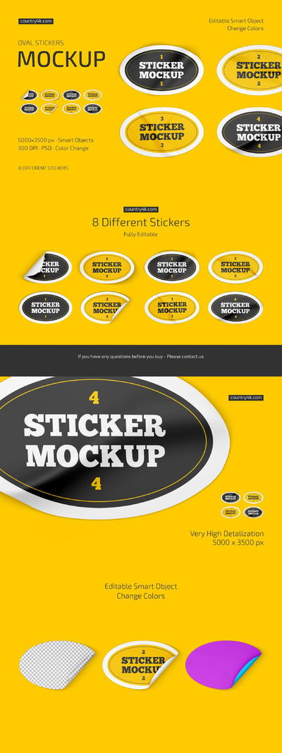 椭圆形贴纸Logo设计样机套装 (psd)