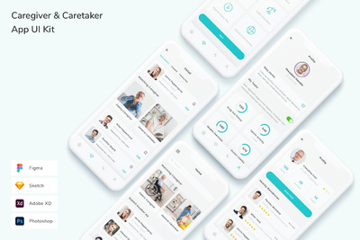 护理者和看护者APP UI KIT（FIG,PSD,SKETCH,XD）
