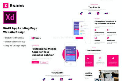 SAAS和应用程序登录页网站设计Adobe Xd（Xd、JPG、PNG）