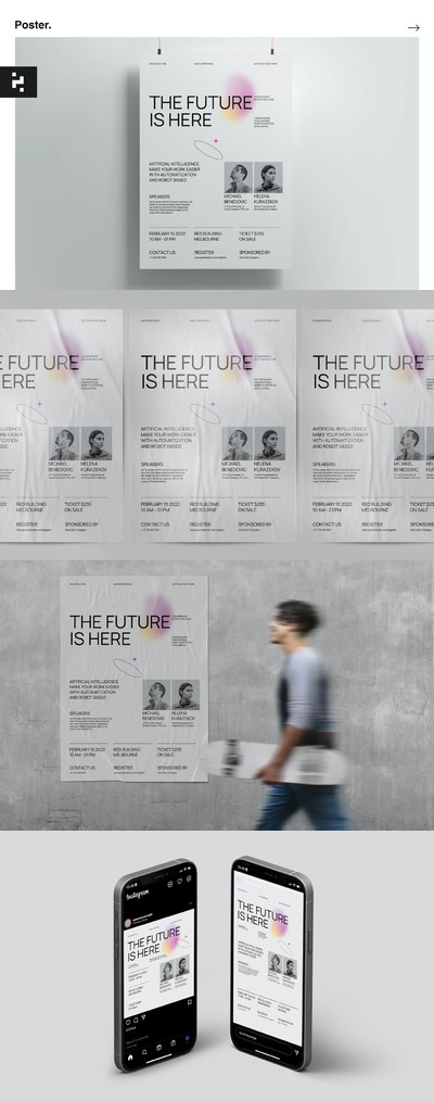 好品质的简约时尚高端技术会议海报设计模板-AI, EPS, PSD