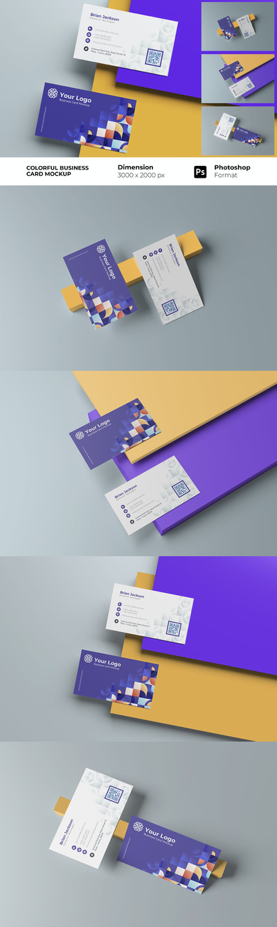 彩色名片设计展示样机 (PSD)