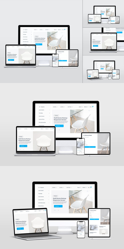 多设备模拟响应屏幕样机 (PSD,PDF)