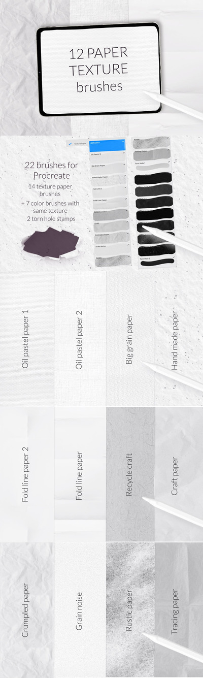 高品质的逼真质感iPad Procreate画笔笔刷&背景底纹纹理集合