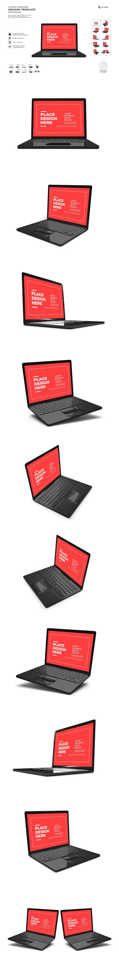 笔记本电脑模型模板集样机 (PSD)