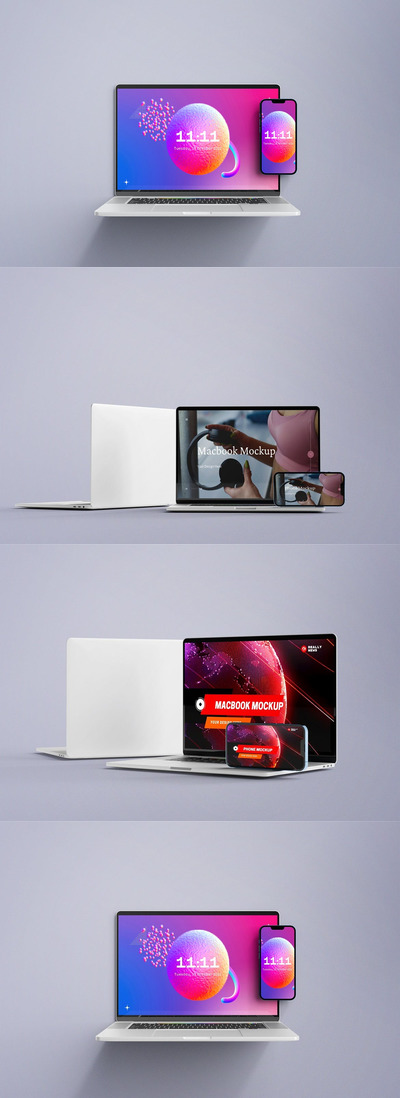 MacBook Pro + iPhone 13 Pro 电脑手机样机组合 (PSD,PDF)