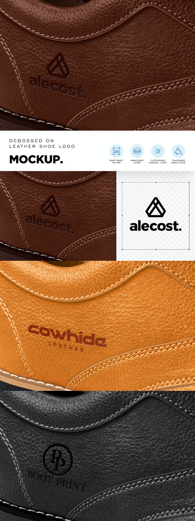 皮鞋浮雕标志logo样机 (PSD)