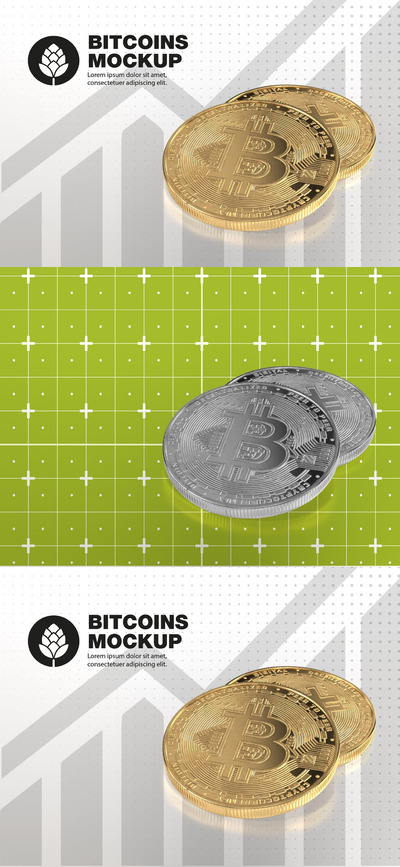 黄金比特币模型创意样机 (PSD)