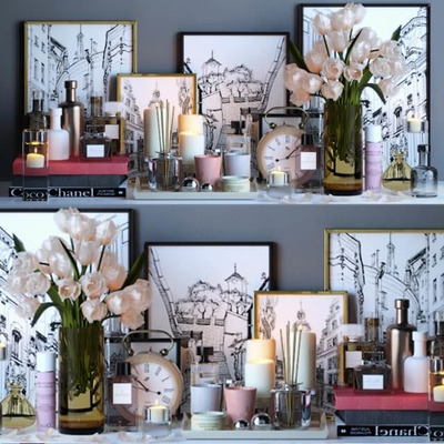 花束抽象画烛台等装饰组合3D模型（OBJ,FBX,MAX）