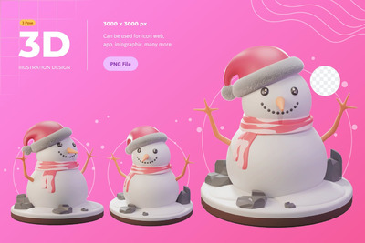 3d插图带帽雪人 (PNG)