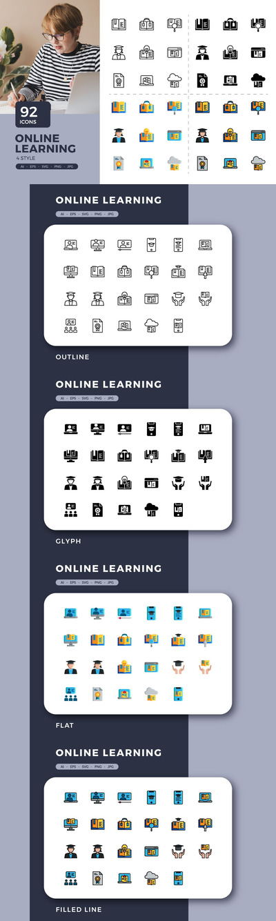 92个在线学习图标 (AI,EPS,JPG,SVG,PNG)