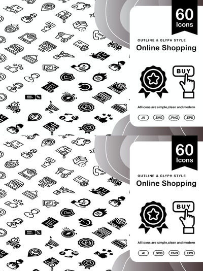 一套简单的网上购物图标轮廓和字形样式 (AI,PNG,EPS,SVG)