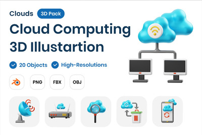 云计算3D插图 (PNG)