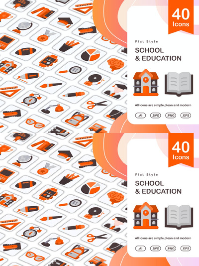 一套教育和学校图标 (AI,EPS,PNG,SVG)