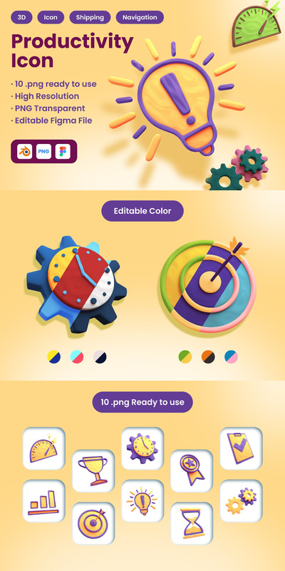 3D生产力图标 (FIG,PNG)