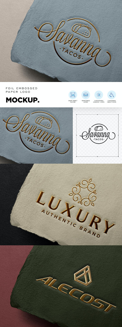 金箔压花纸徽标logo样机 (PSD)