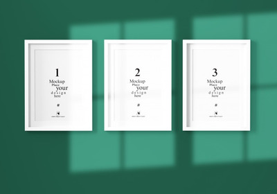 阴影绿墙空白相框样机模板[PSD]