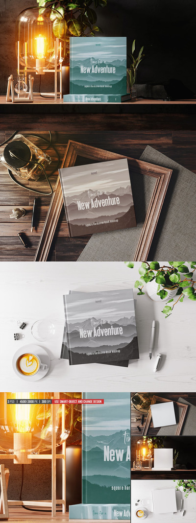 方形精装书模型样机 (PSD)