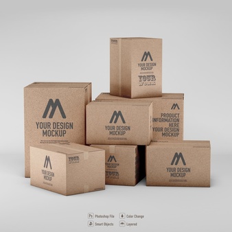 堆放纸箱包装箱设计样机模板[psd]