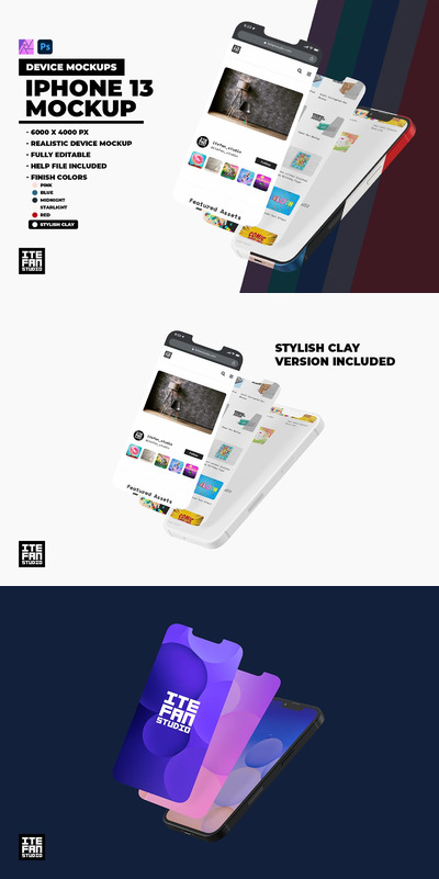 高品质的iPhone 13 APP UI样机展示模型mockups