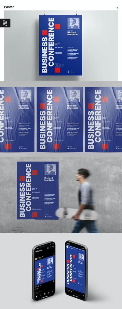 高品质的简约优雅商业商务海报设计模板-AI, EPS, PSD