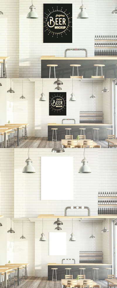 酒吧墙上的海报模板 (PSD)