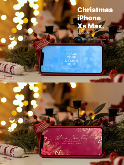 圣诞版的手机产品样机 (PSD)