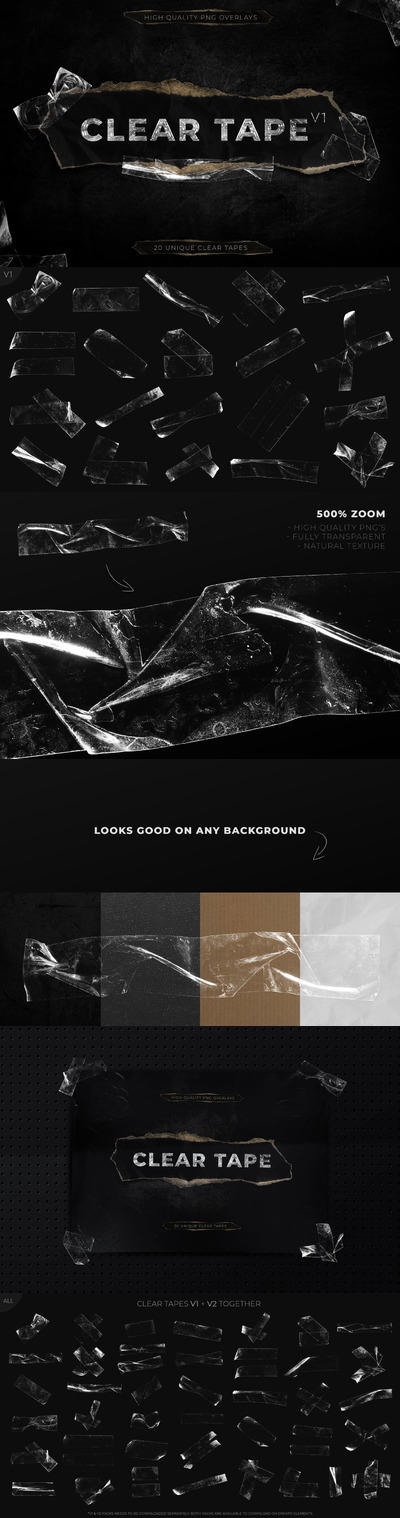 时尚高端逼真质感的高品质透明塑料胶带胶布背景底纹纹理集合