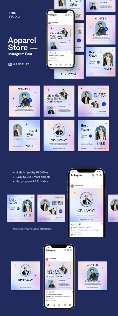 高端时尚清新简约渐变朋友圈海报设计模板-PSD