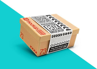 纸箱贴纸标签包装设计样机模板[PSD]