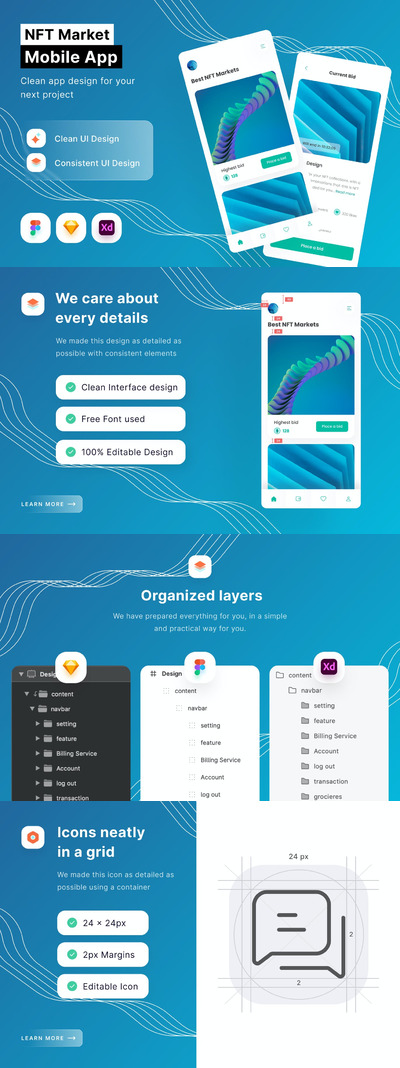 NFT市场移动应用程序APP UI KIT (FIG,SKETCH,XD)