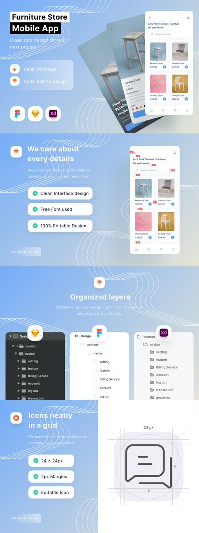 家具商店移动应用APP UI KIT (FIG,SKETCH,XD)