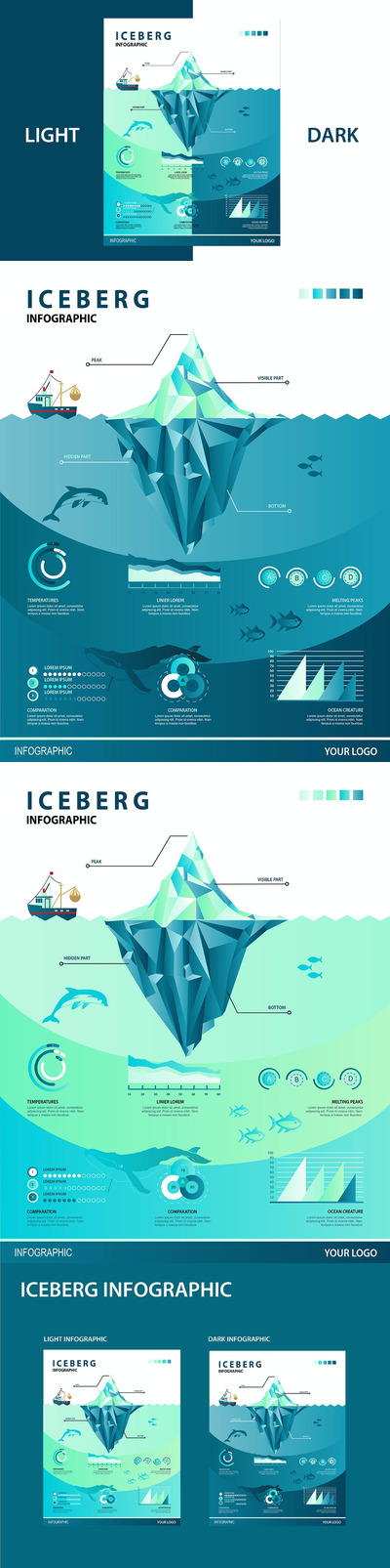 简约清新冰山大数据信息图海报设计模板-AI, EPS, JPG, PDF