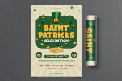 时尚高端清新圣帕特里克节传单海报设计模板-PSD