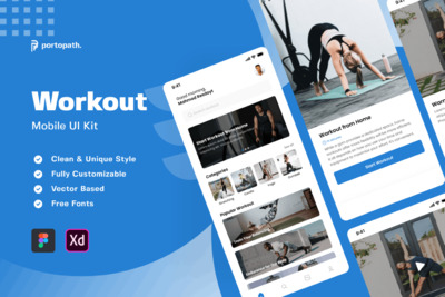 健身手机应用APP UI KIT (FIG,XD)