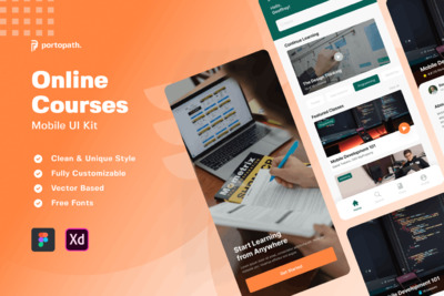 在线课程移动应用程序APP UI KIT (XD,FIG)