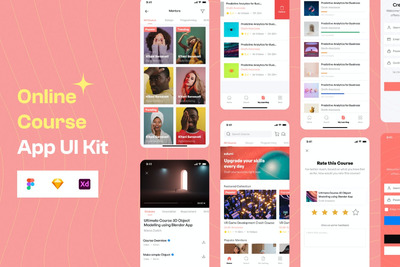 时尚高端专业的在线课程APP UI KITS-FIG, SKETCH, XD