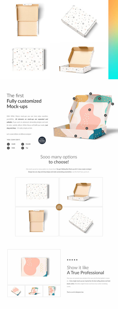 4个不同视图的纸盒外观包装设计样机 (psd)