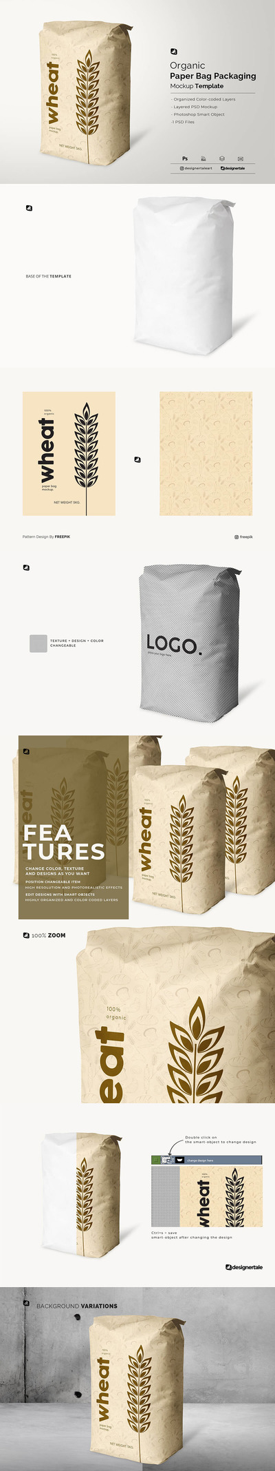 有机纸袋品牌包装设计样机 (psd)