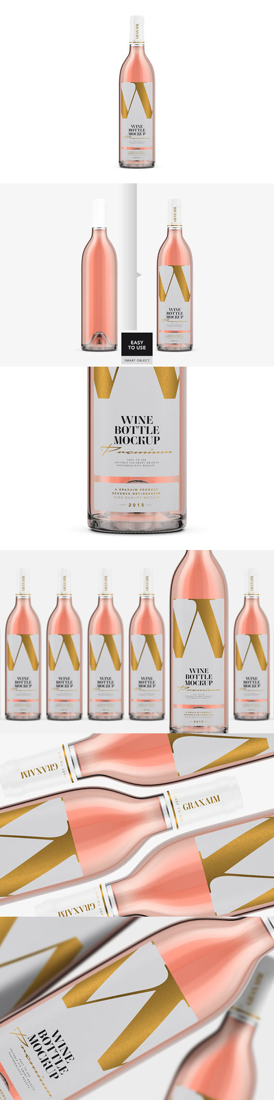 玫瑰色酒瓶标签设计样机 (psd)
