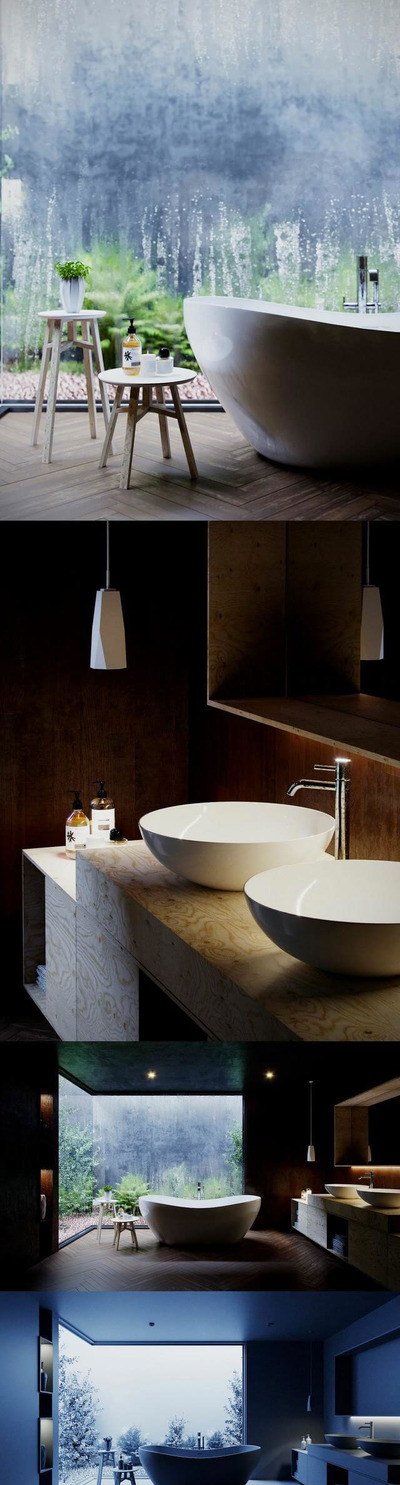 C4D热带风光浴缸浴室场景3D模型下载 (C4D,FBX)